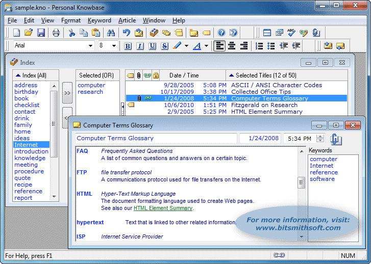 Click to view Personal Knowbase information manager 3.2.3 screenshot
